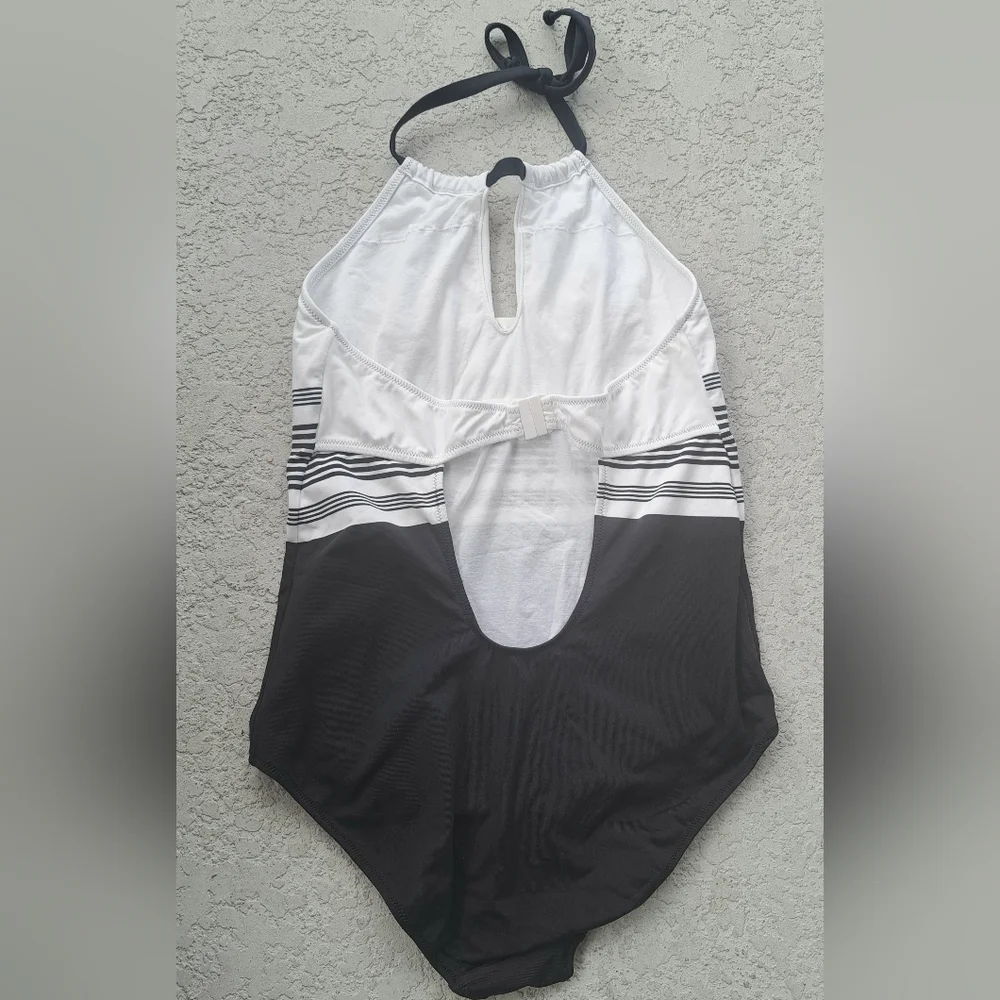 Lascana Sleek Halter One-Piece Swimsuit in White and Black